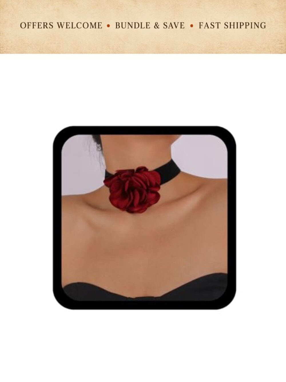 Bohemian Red Rose Choker Necklace 3D Flower Velvet Satin Collar Women